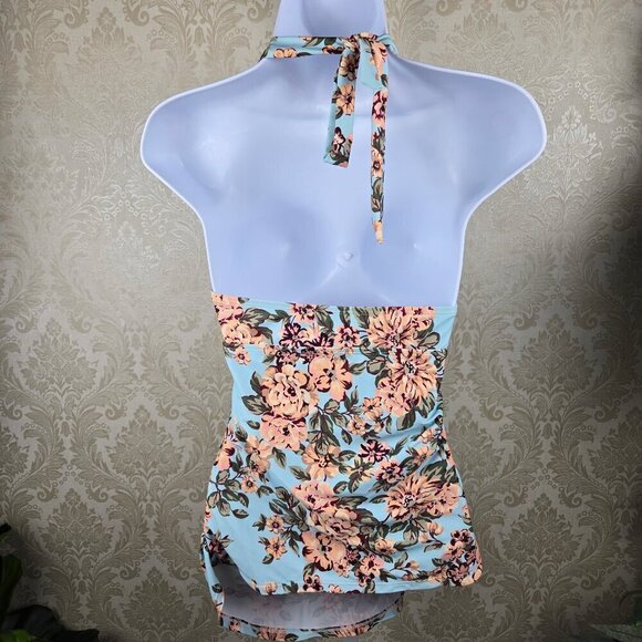 Summer Mae Size XL Tankini Top Blue Peach Green Red Floral Halter Style NWT - Picture 8 of 16